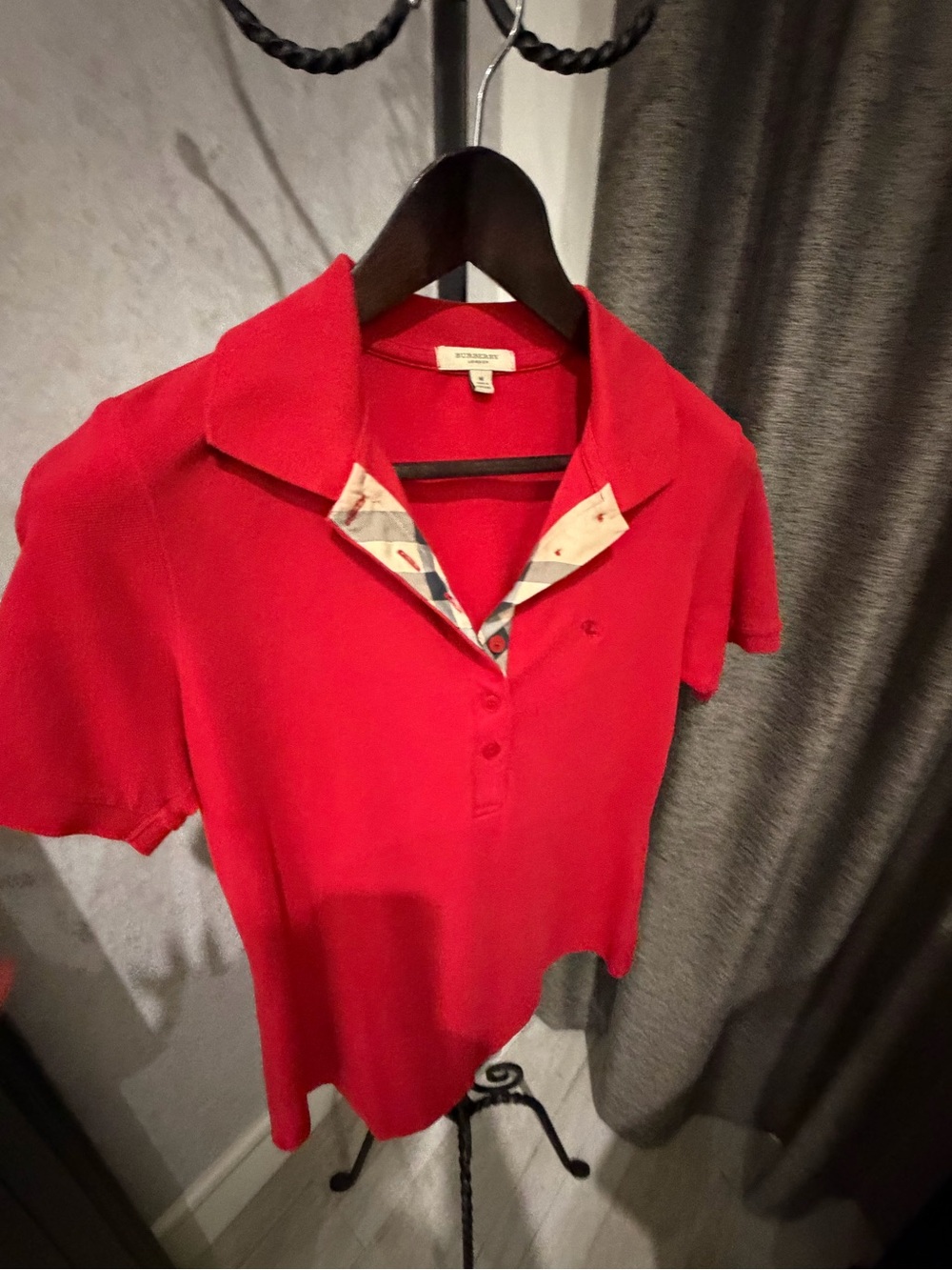 Burberry Red Short-Sleeve Polo Top size medium - Picture 2 of 8